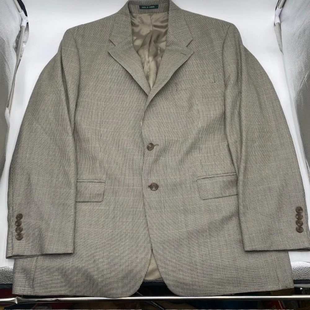 Lauren‎ Ralph Lauren Blazer Sport Coat 44R Tan Brown Wool Micro Check Canada VGC